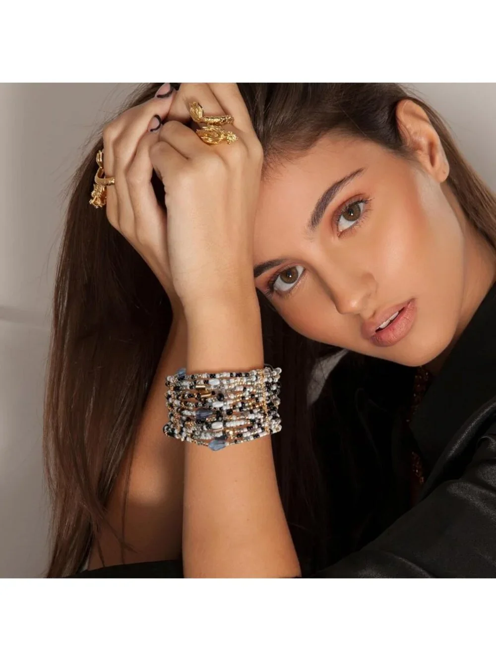 Vibrant Boho Beaded Stretch Bracelet - Multi-Row Resort-Style Statement Jewelry